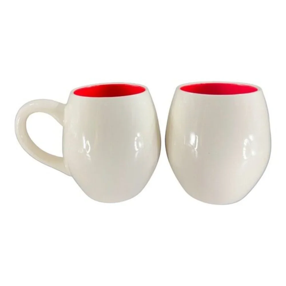 Magenta Rae Dunn Christmas Gnomes Magic Coffee Mug Cup Set‎ 2 Ceramic White Red